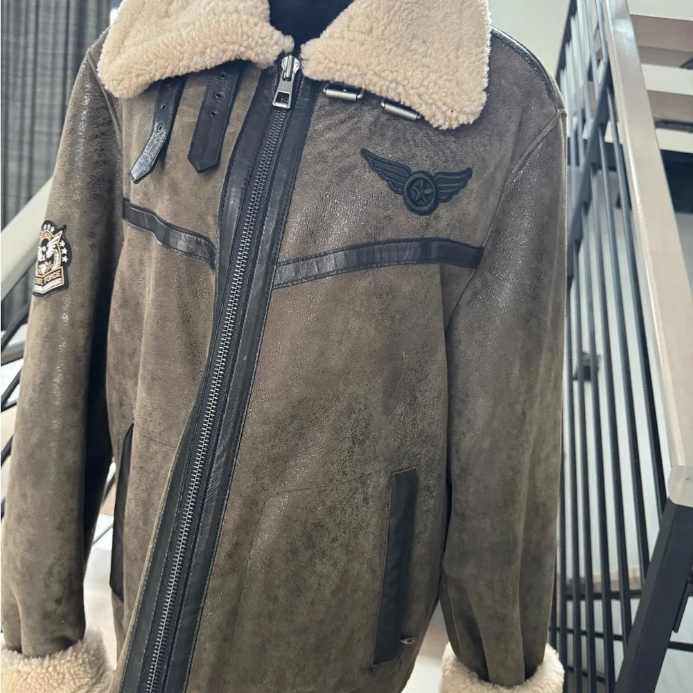 Brand new Men's real fur Aviator Jacket with Shearling Trim